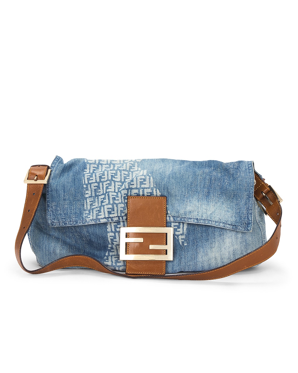 Image 1 of FWRD Renew Fendi Denim Zucchino Baguette Shoulder Bag in Blue