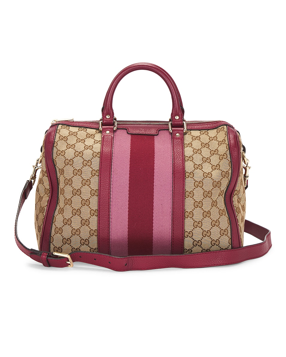 Image 1 of FWRD Renew Gucci Vintage Web Boston Bag in Beige
