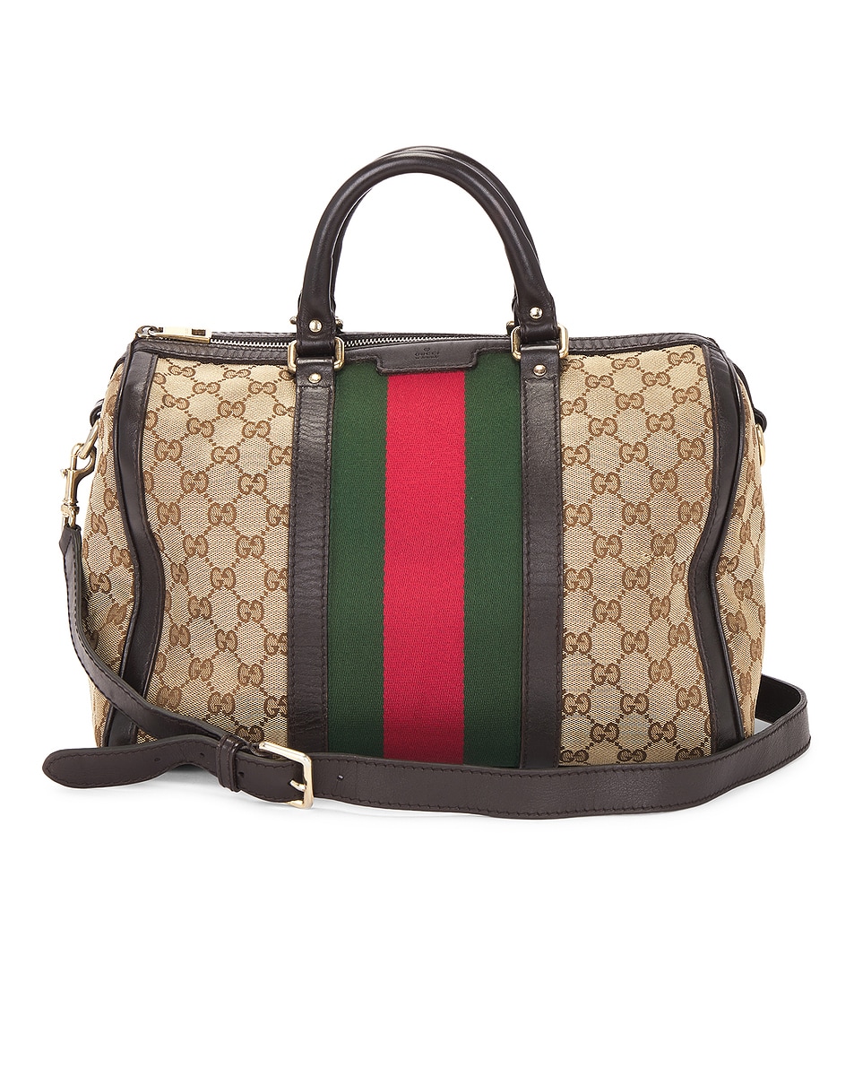Image 1 of FWRD Renew Gucci Vintage Web Boston Bag in Beige