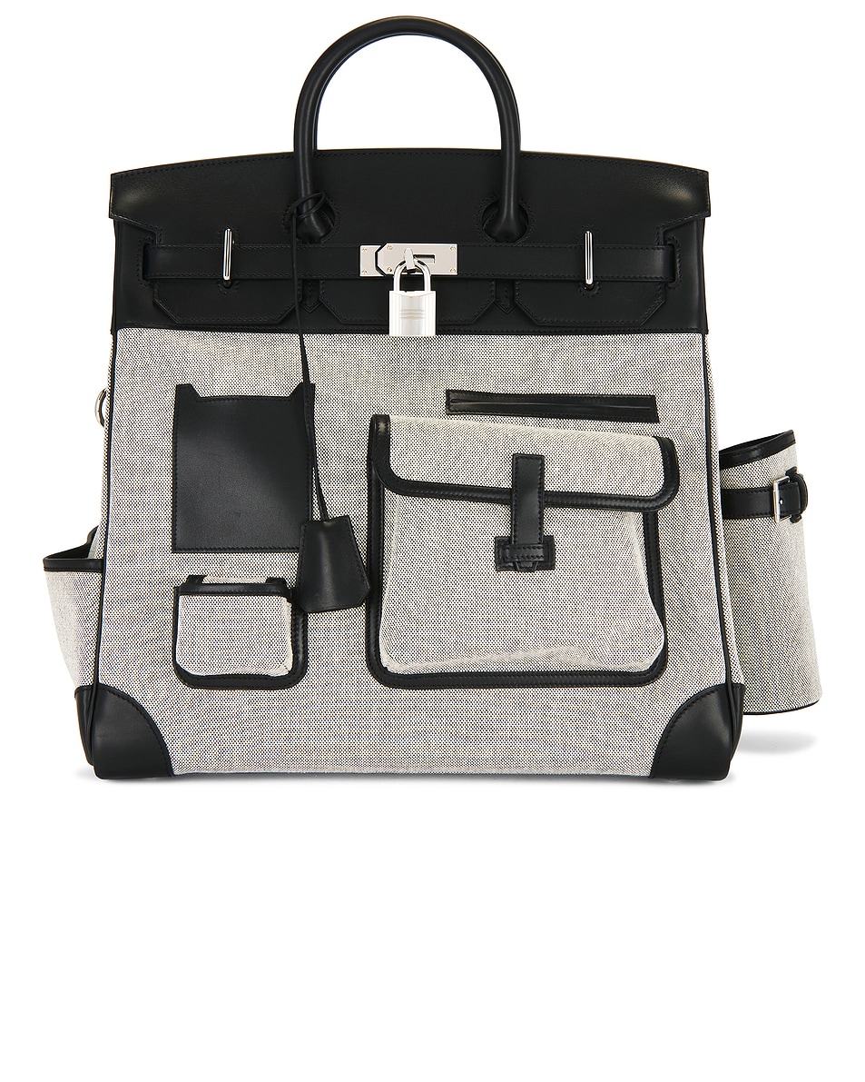 Image 1 of FWRD Renew Hermes Evercalf Toile Cargo Haut A Courroies Birkin 40 Handbag in Noir