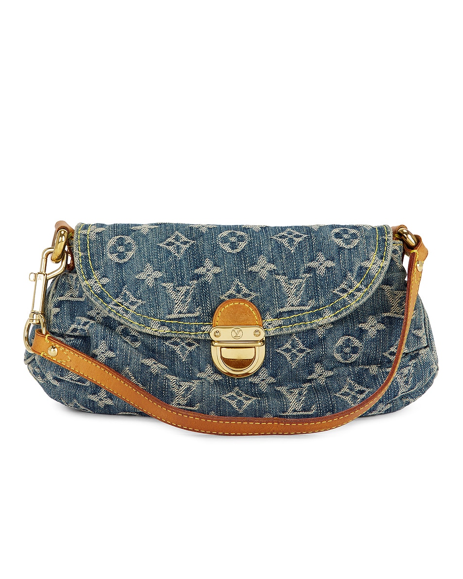 Image 1 of FWRD Renew Louis Vuitton Monogram Denim Mini Pleaty Shoulder Bag in Blue