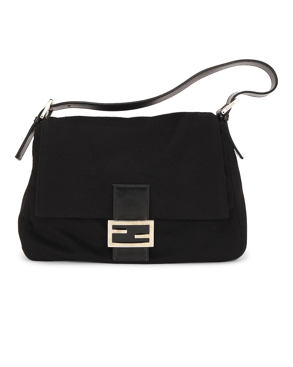 Image 1 of FWRD Renew Fendi Zucchino Mama Baguette Shoulder Bag in Black