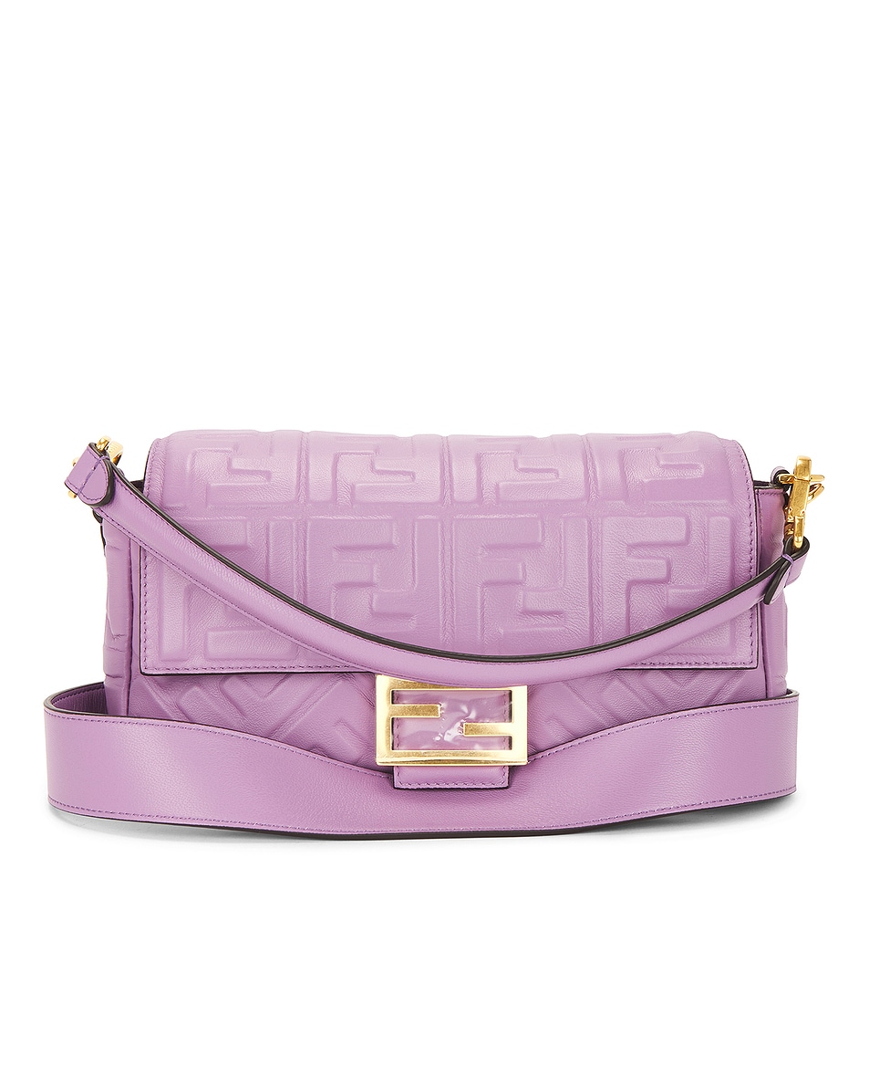 Image 1 of FWRD Renew Fendi FF 1974 Embossed Re-Edition Baguette Shoulder Bag in Agapanto