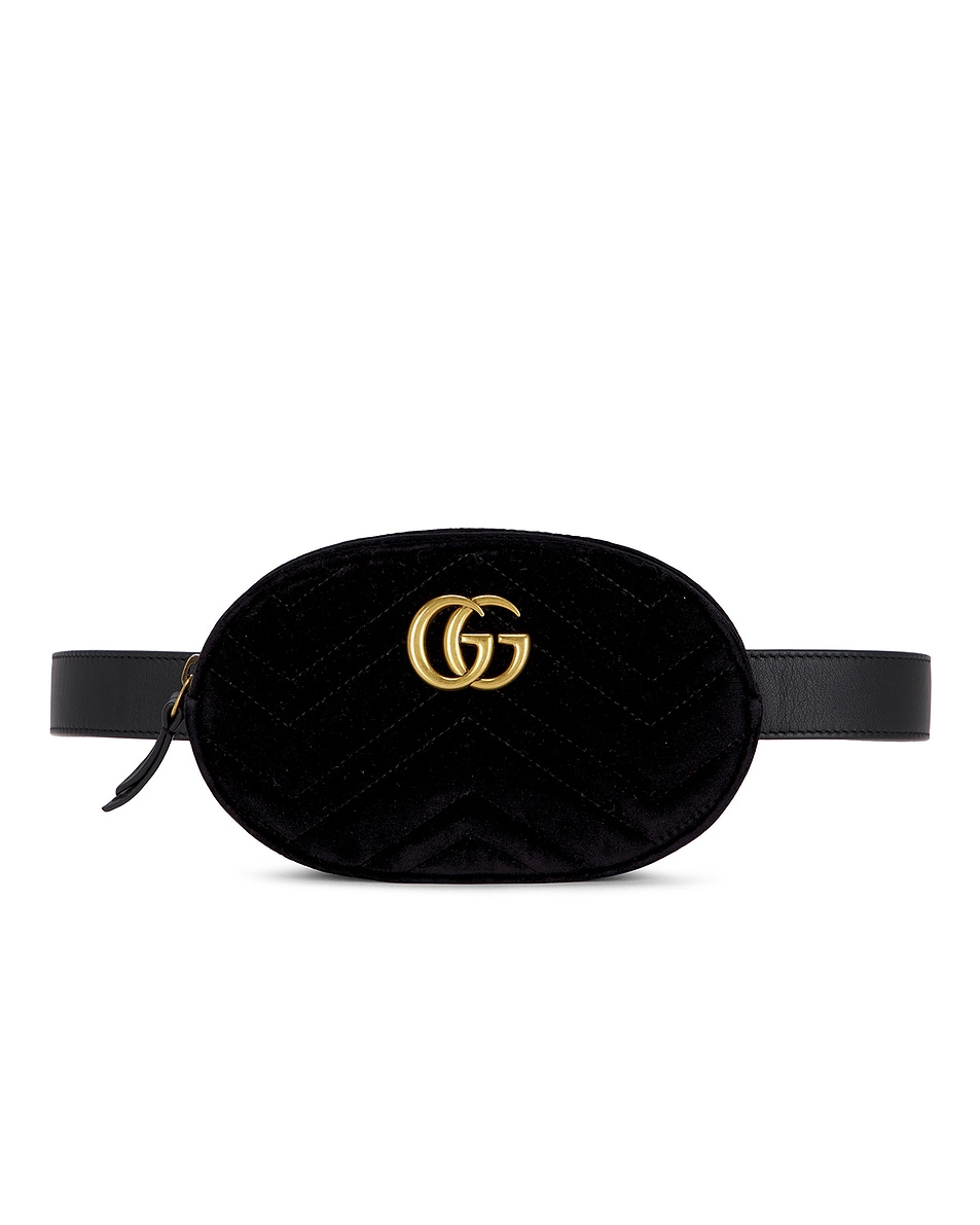 Image 1 of FWRD Renew Gucci Velvet GG Marmont Belt Bag in Black