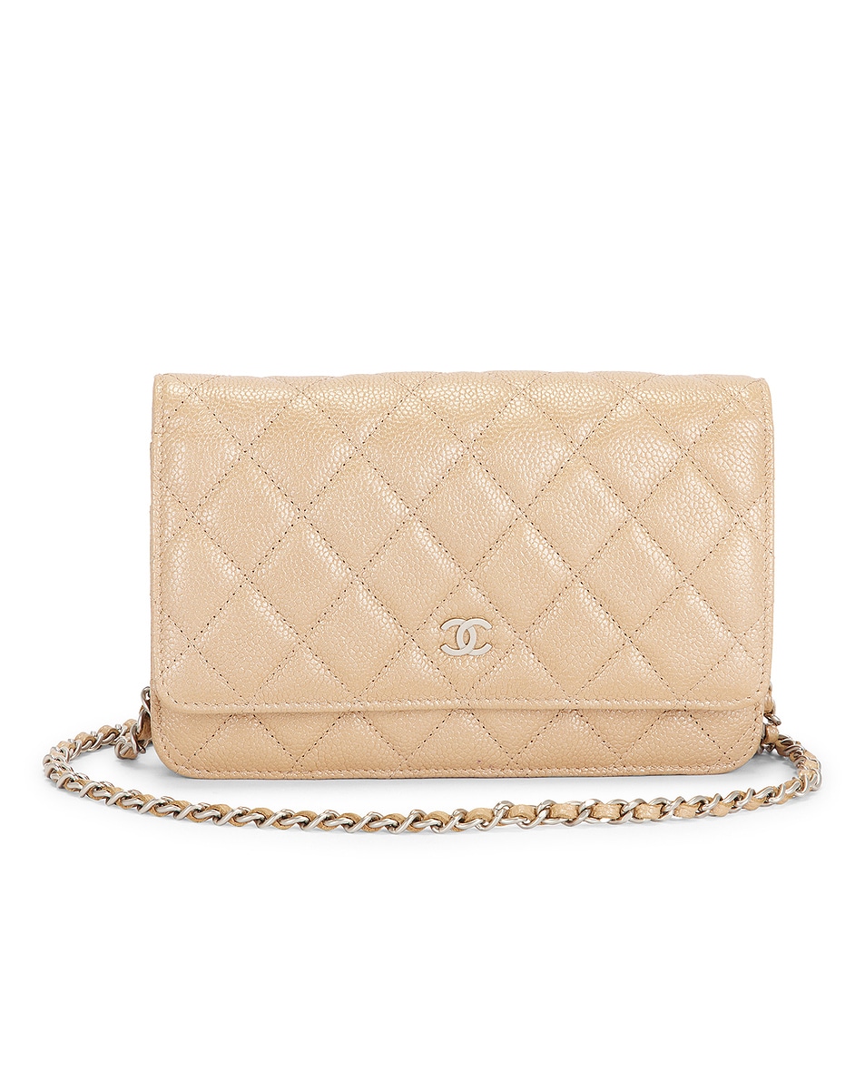 Image 1 of FWRD Renew Chanel Cowhide Wallet On Chain in Beige