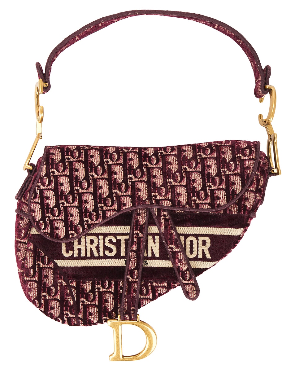Image 1 of FWRD Renew Dior Oblique Embroidered Velvet Saddle Bag in Red