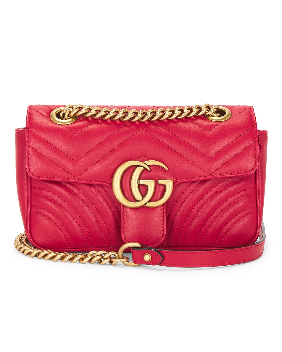 Image 1 of FWRD Renew Gucci Mini GG Marmont Shoulder Bag in Hibiscus Red