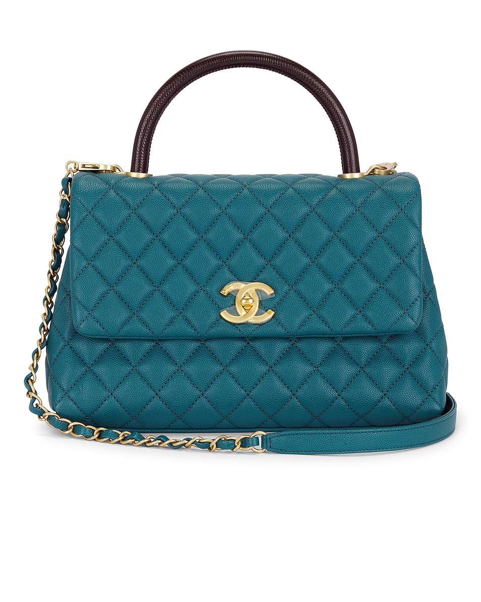 Image 1 of FWRD Renew Chanel Lizard Trimmed Caviar Coco Top Handle Bag in Blue