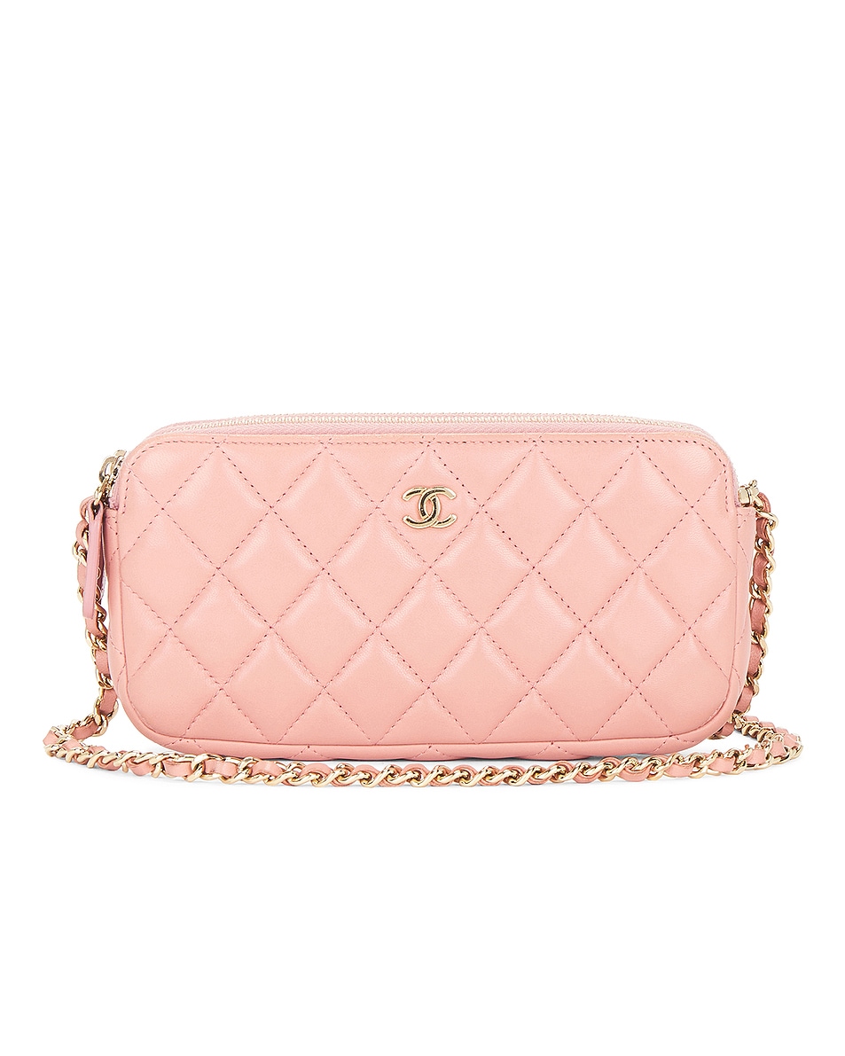 Image 1 of FWRD Renew Chanel Lambskin Double Zip Clutch in Pink