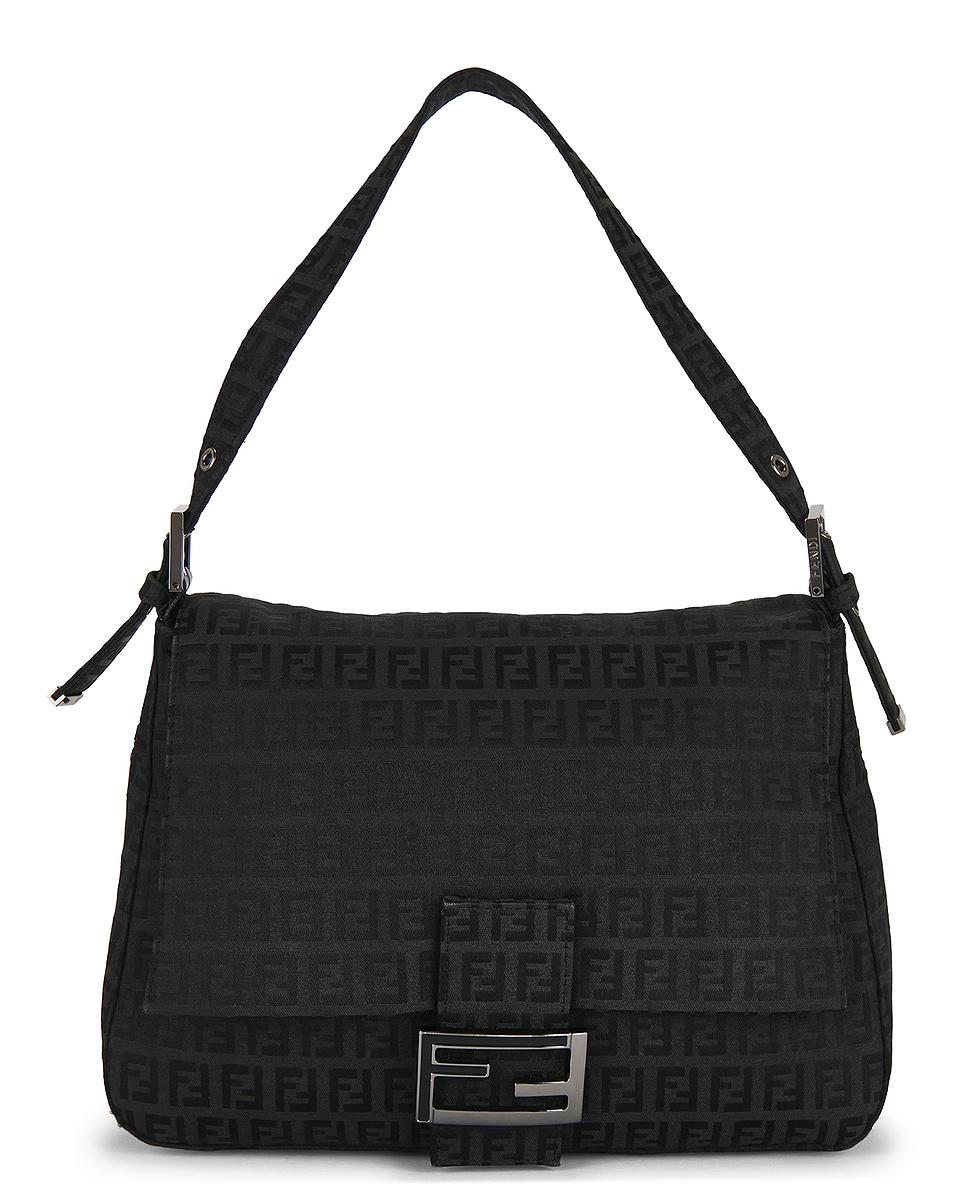 Image 1 of FWRD Renew Fendi Zucchino Mama Baguette Shoulder Bag in Black