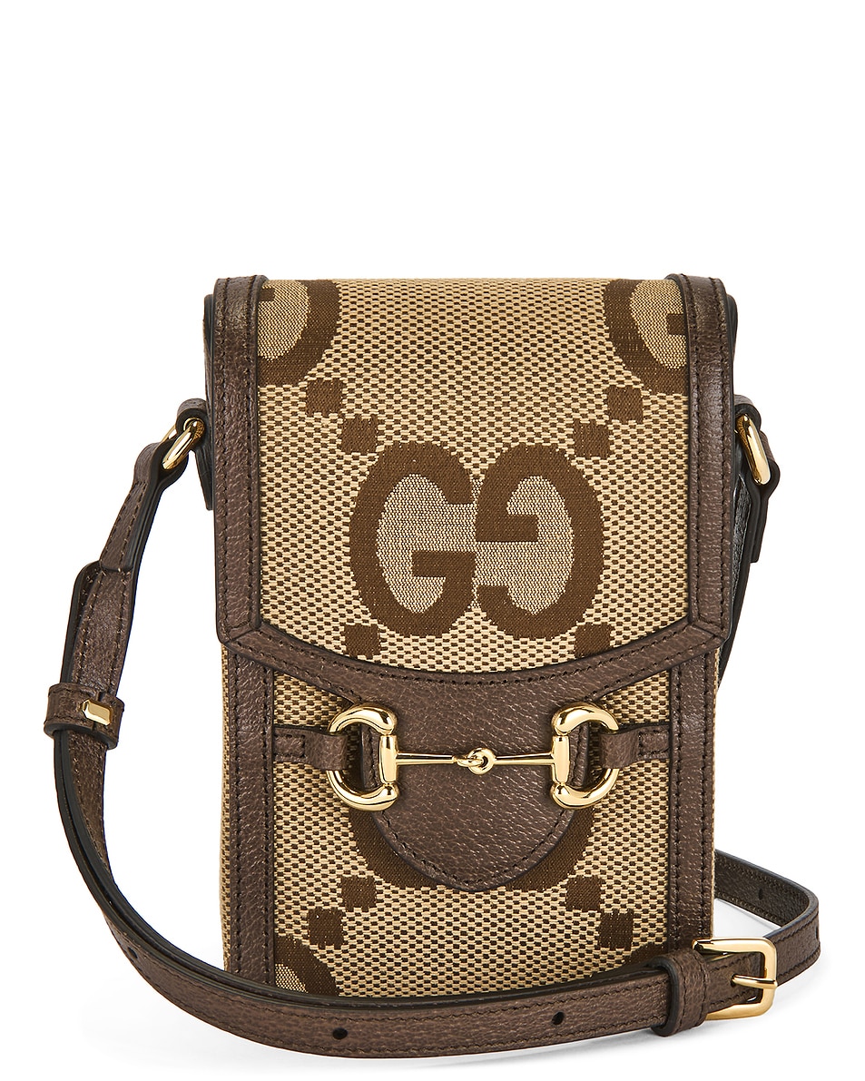 Image 1 of FWRD Renew Gucci Jumbo GG Mini Horsebit 1955 Crossbody Bag in Beige