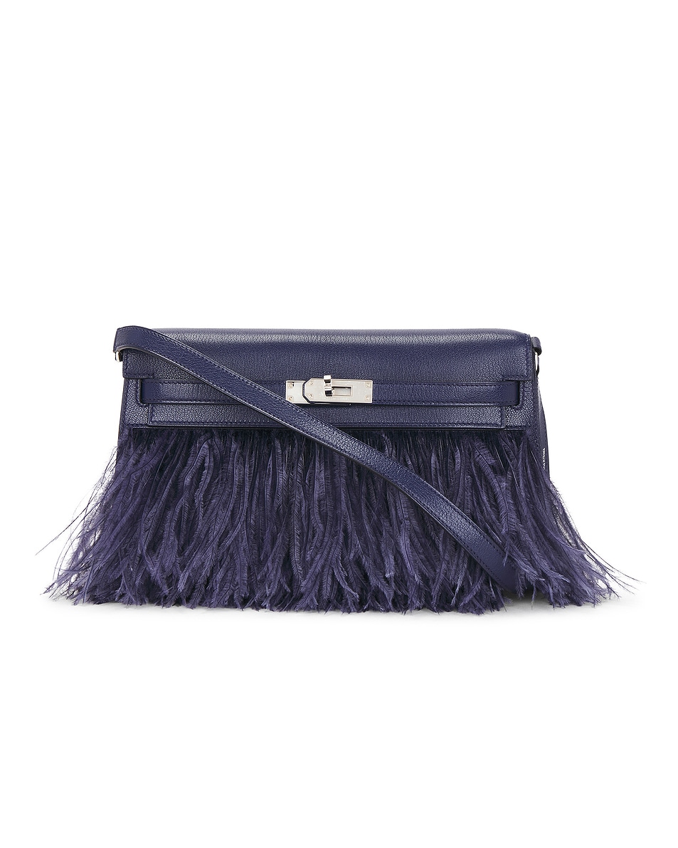 Image 1 of FWRD Renew Hermes Kelly Chevre & Ostrich Elan Foile Handbag in Bleu Saphir