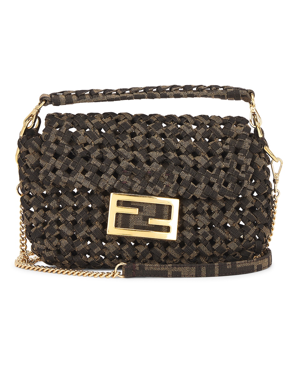 Image 1 of FWRD Renew Fendi Jacquard Interlace Zucca Mini Baguette Shoulder Bag in Brown