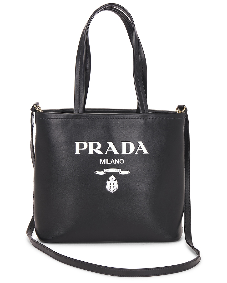 Image 1 of FWRD Renew Prada Vitello Logo Tote Bag in Black