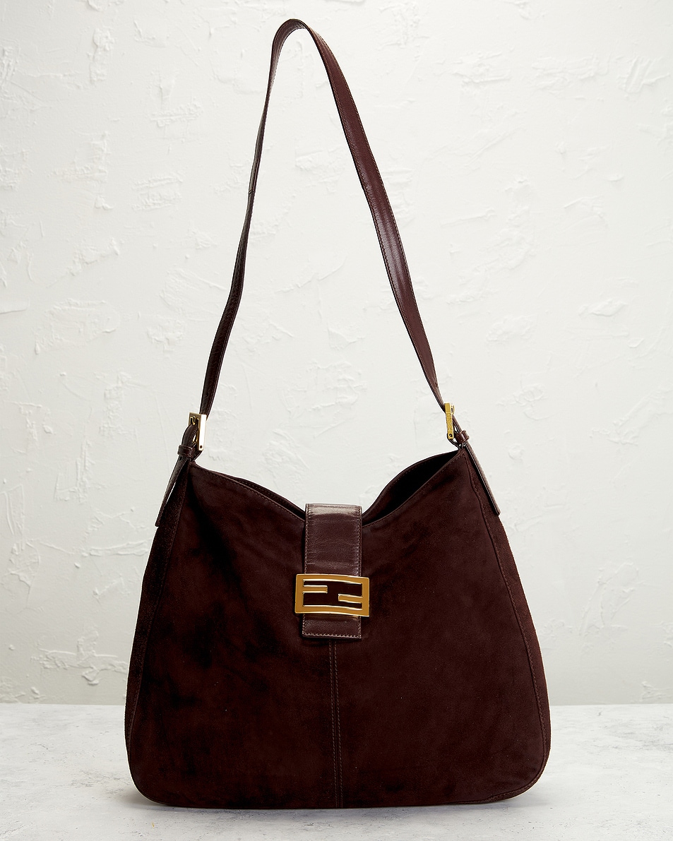 Image 2 of FWRD Renew Fendi Suede FF Hobo Bag in Brown