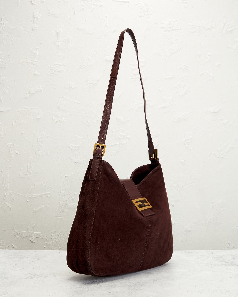 Image 4 of FWRD Renew Fendi Suede FF Hobo Bag in Brown