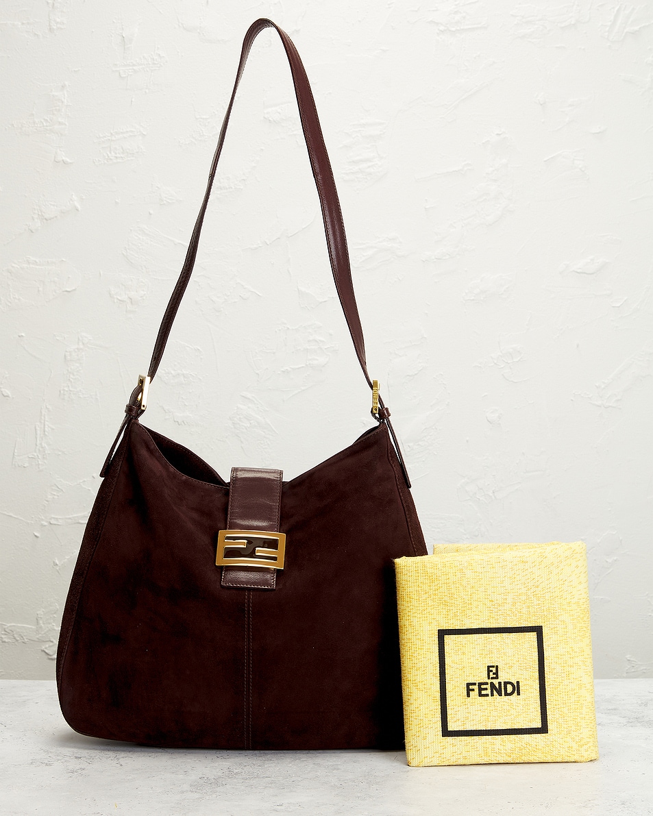 Image 8 of FWRD Renew Fendi Suede FF Hobo Bag in Brown