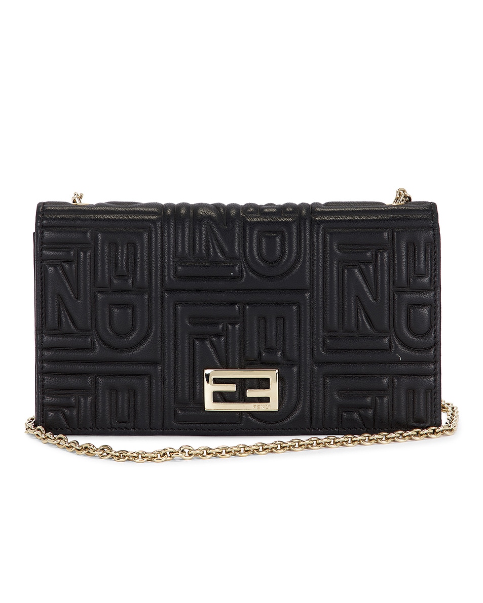 Image 1 of FWRD Renew Fendi Embossed Wallet On Chain in Black