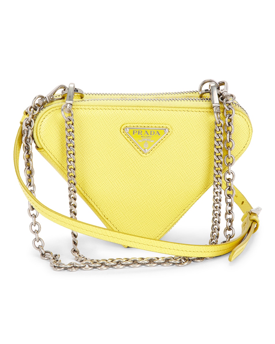 Image 1 of FWRD Renew Prada Saffiano Triangle Shoulder Bag in Yellow