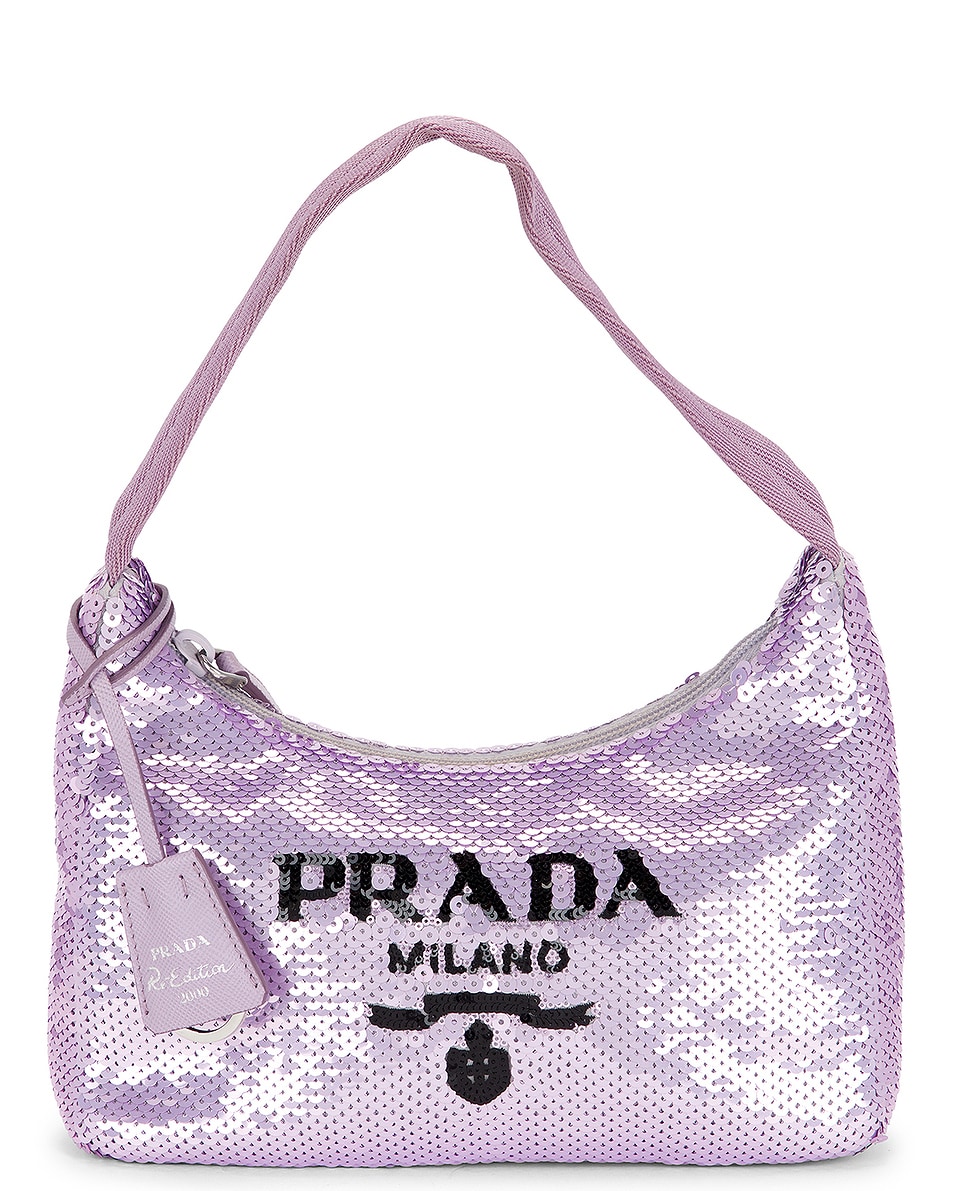 Image 1 of FWRD Renew Prada Re-Edition 2000 Sequin Shoulder Bag in Purple