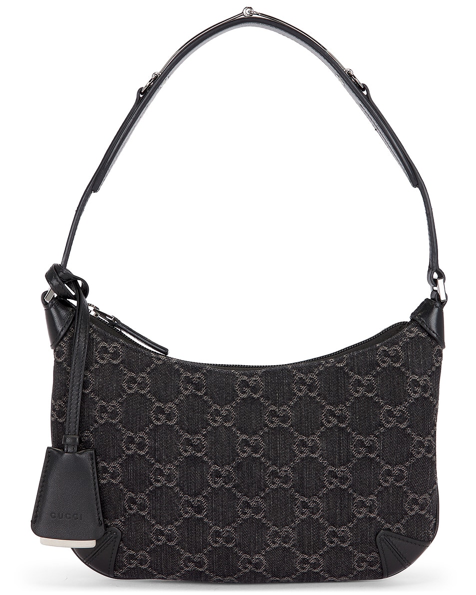 Image 1 of FWRD Renew Gucci Denim Horsebit Shoulder Bag in Black