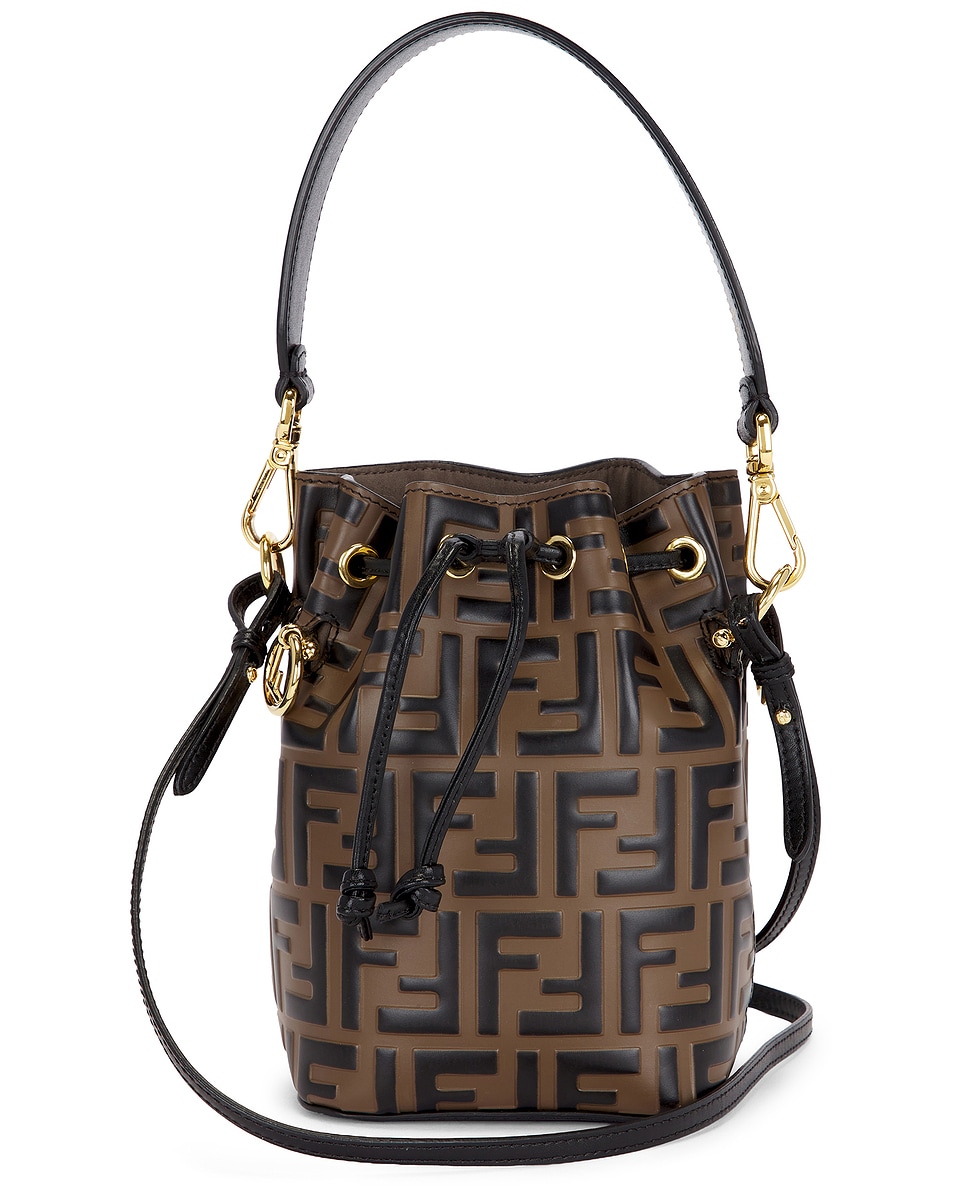 Image 1 of FWRD Renew Fendi Vitello Liberty Mini F is Fendi Mon Tresor Bucket Bag in Brown