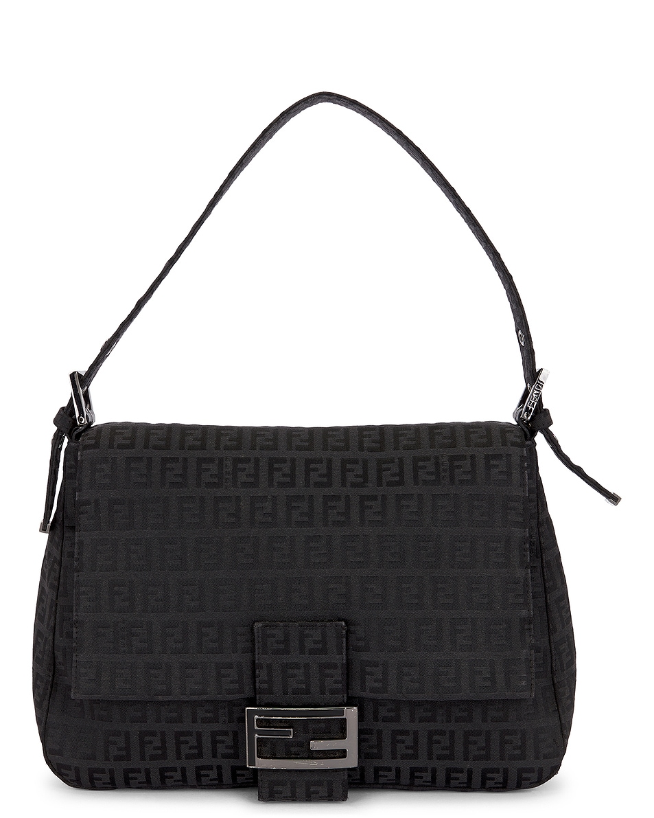 Image 1 of FWRD Renew Fendi Zucchino Mama Baguette Shoulder Bag in Black