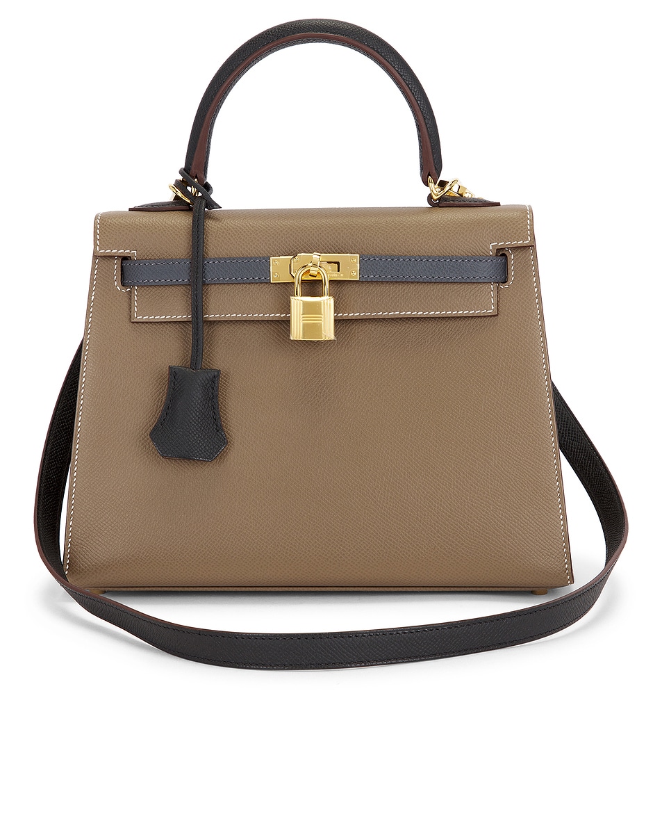 Image 1 of FWRD Renew Hermes Epsom Kelly 25 Handbag in Etoupe, Ardoise, & Black