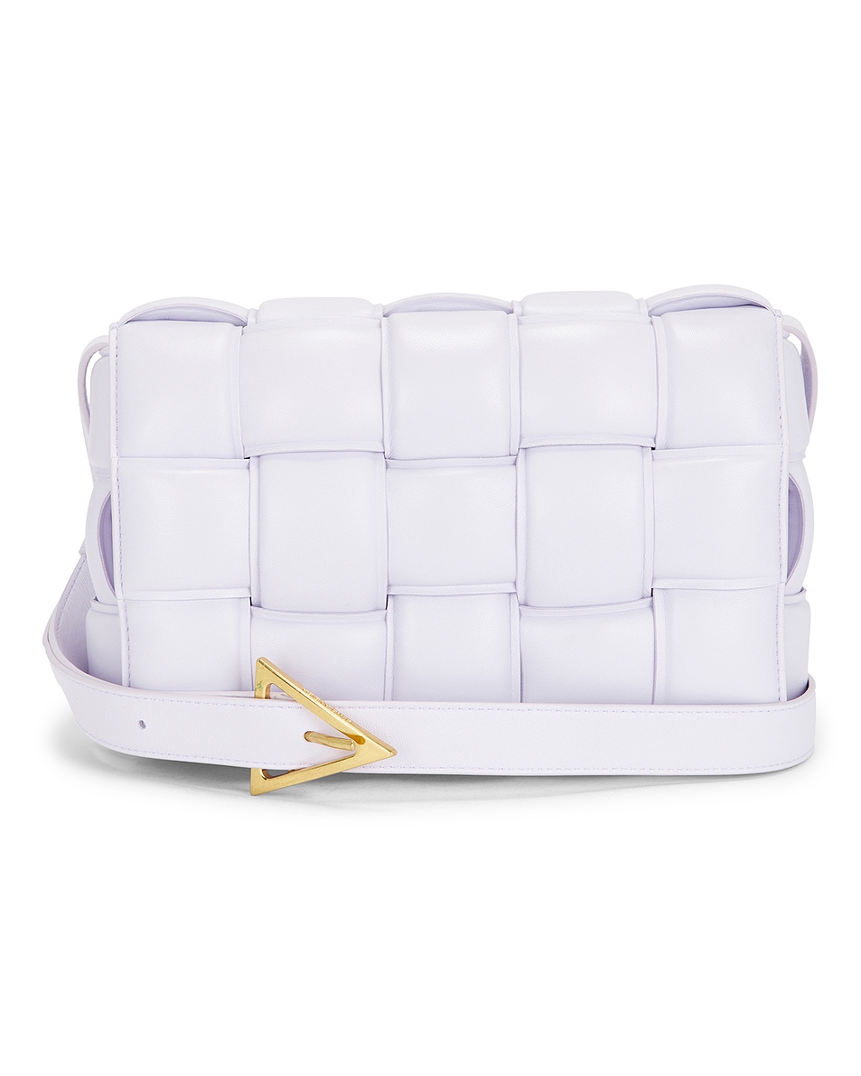 Image 1 of FWRD Renew Bottega Veneta Padded Cassette Crossbody Bag in Mirth Washed & Gold