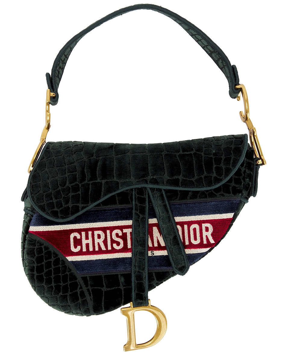 Image 1 of FWRD Renew Dior Velvet Crocodile Effect Saddle Bag in Green
