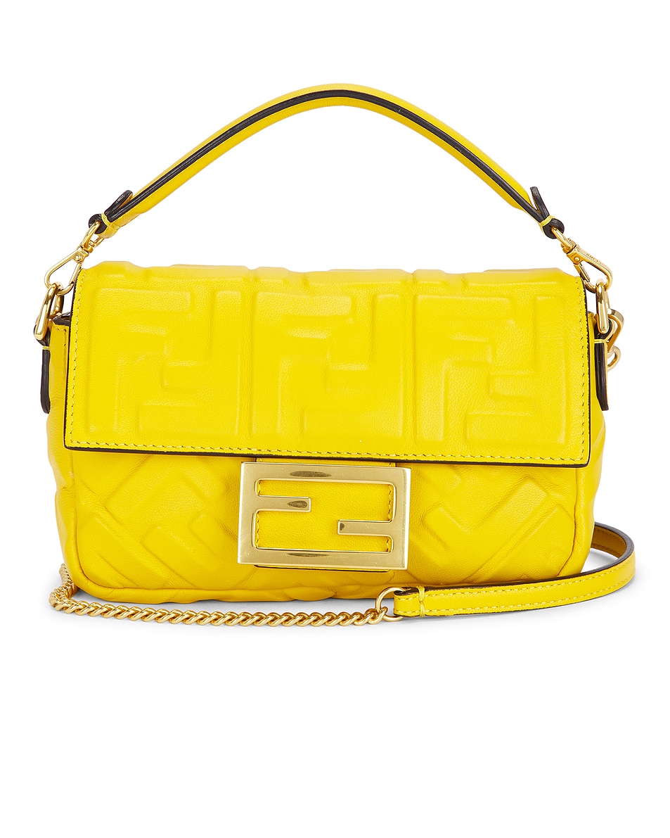 Image 1 of FWRD Renew Fendi Zucca Mini Baguette Shoulder Bag in Yellow