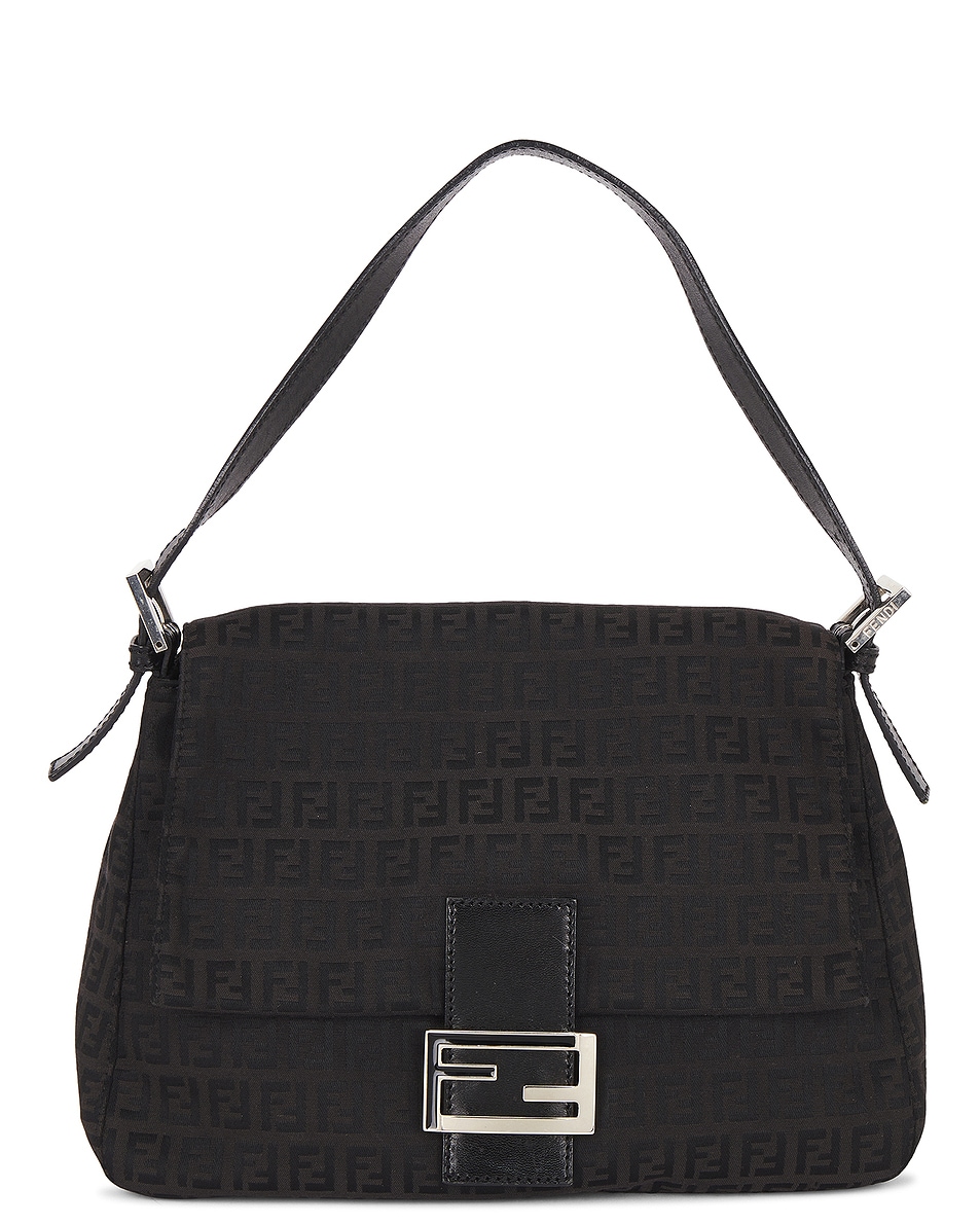 Image 1 of FWRD Renew Fendi Zucchino Mama Baguette Shoulder Bag in Black
