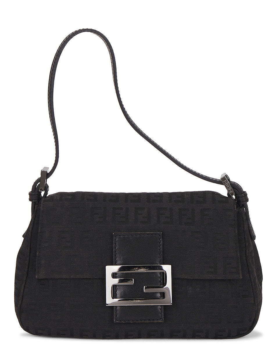 Image 1 of FWRD Renew Fendi Zucchino Mini Mama Baguette Shoulder Bag in Black