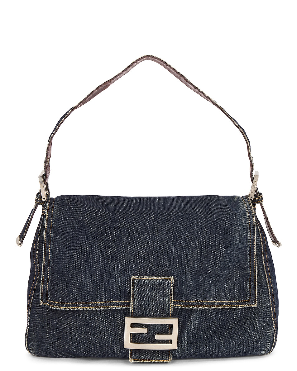 Image 1 of FWRD Renew Fendi Denim Mama Baguette Shoulder Bag in Blue