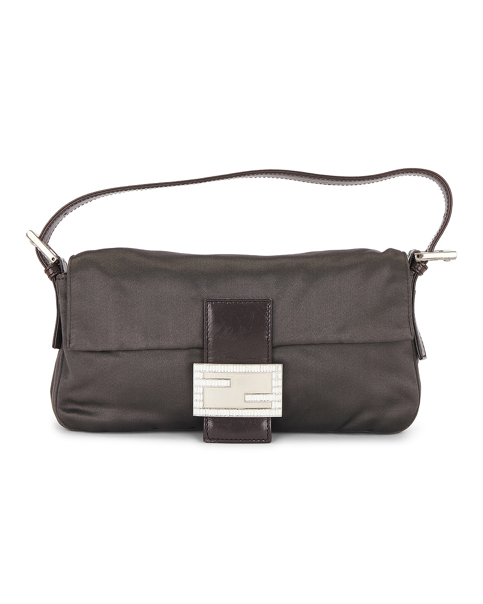 Image 1 of FWRD Renew Fendi Satin Baguette Shoulder Bag in Grey