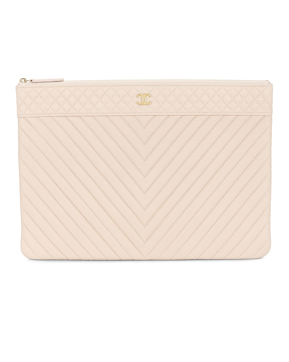 Image 1 of FWRD Renew Chanel Caviar O Case Clutch in Beige