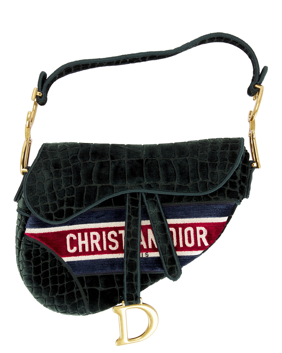 Image 1 of FWRD Renew Dior Velvet Crocodile Effect Saddle Bag in Green