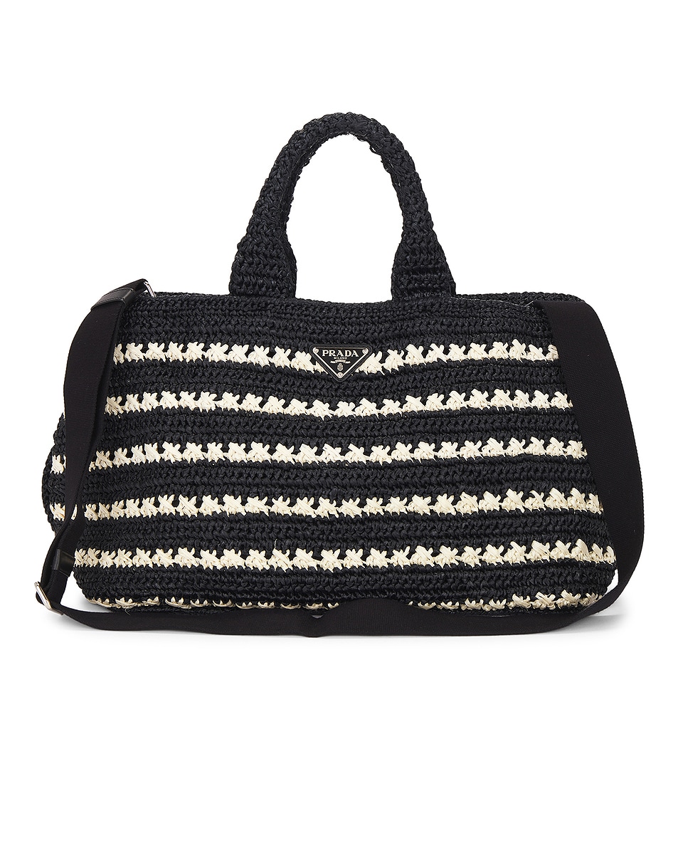 Image 1 of FWRD Renew Prada Raffia Canapa Tote Bag in Black