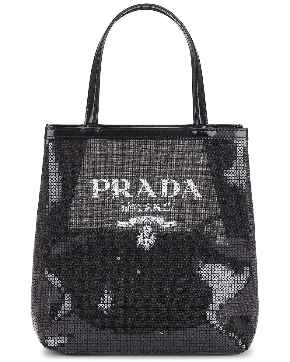 Image 1 of FWRD Renew Prada Rete Paillettes Tote Bag in Black