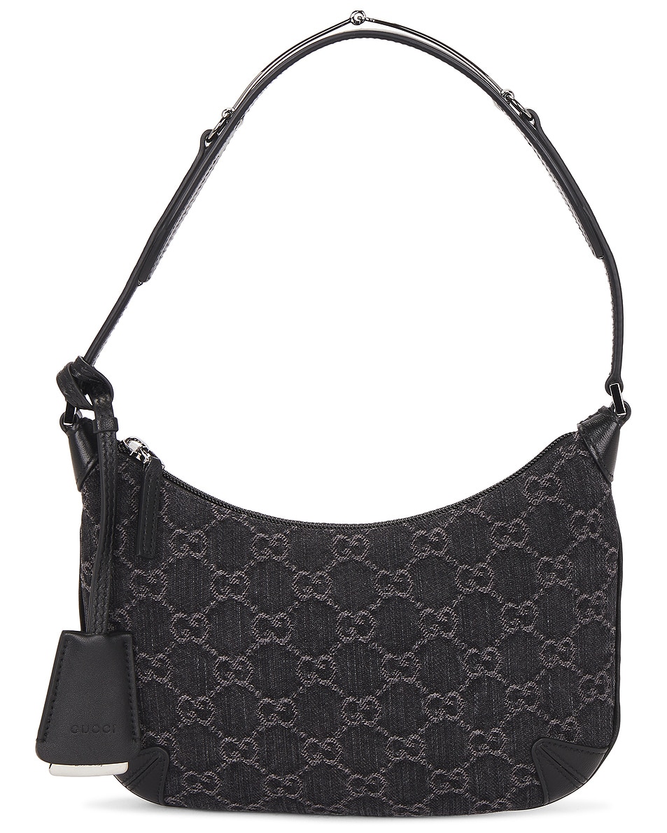Image 1 of FWRD Renew Gucci Denim Horsebit Slim Shoulder Bag in Black
