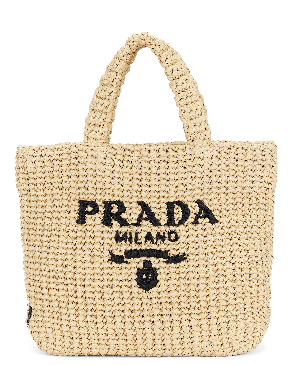 Image 1 of FWRD Renew Prada Raffia Logo Tote Bag in Beige