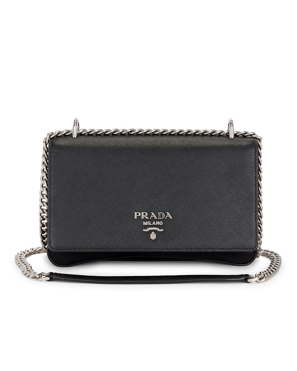 Image 1 of FWRD Renew Prada Saffiano Flap Crossbody Bag in Black