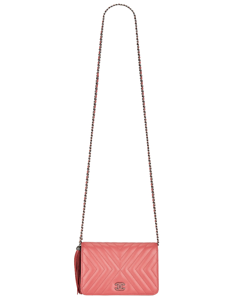 Image 1 of FWRD Renew Chanel 2019 Diagonal Chevron Wallet on Chain Shoulder Bag in Pink