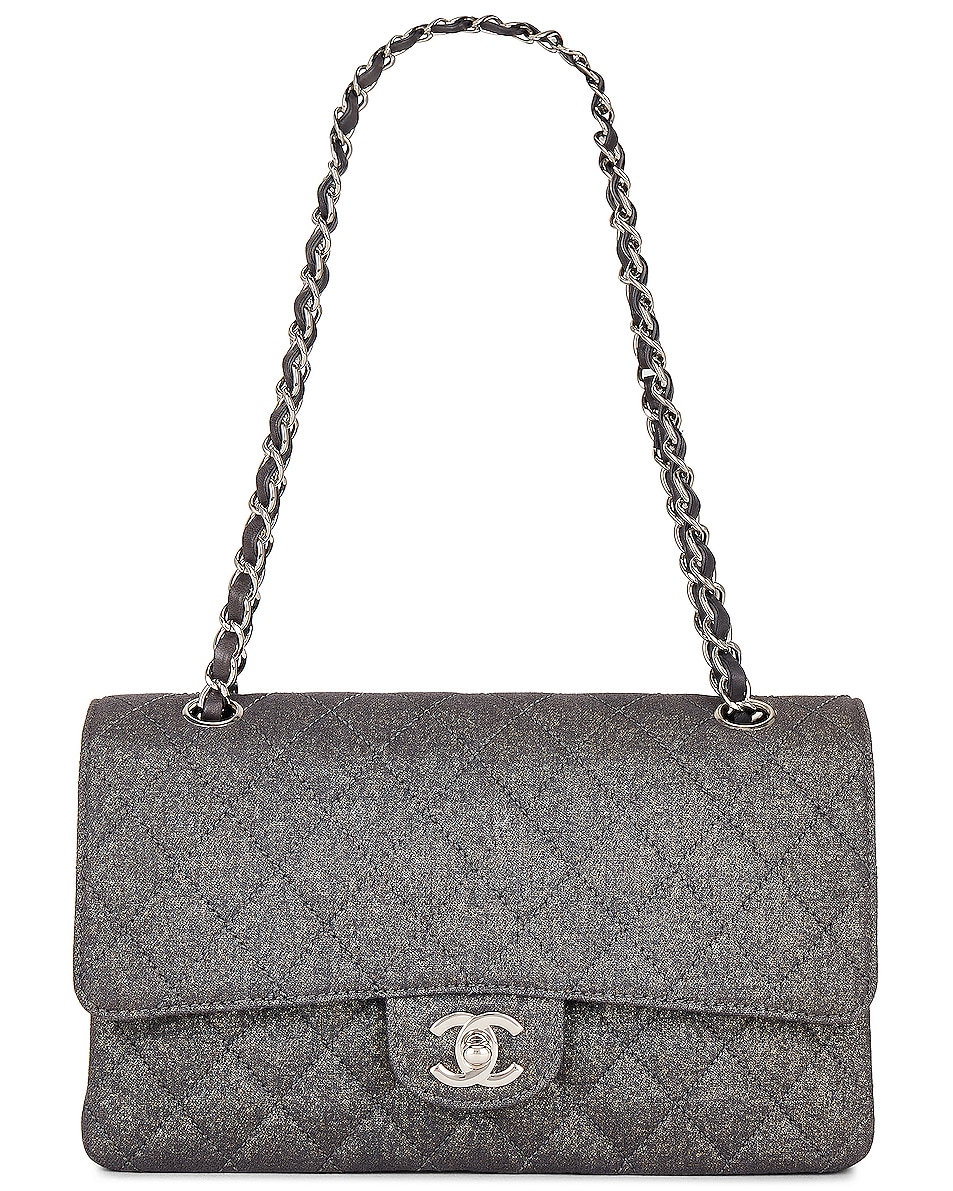Image 1 of FWRD Renew Chanel Matelasse Denim Classic Double Flap Bag in Metallic Grey
