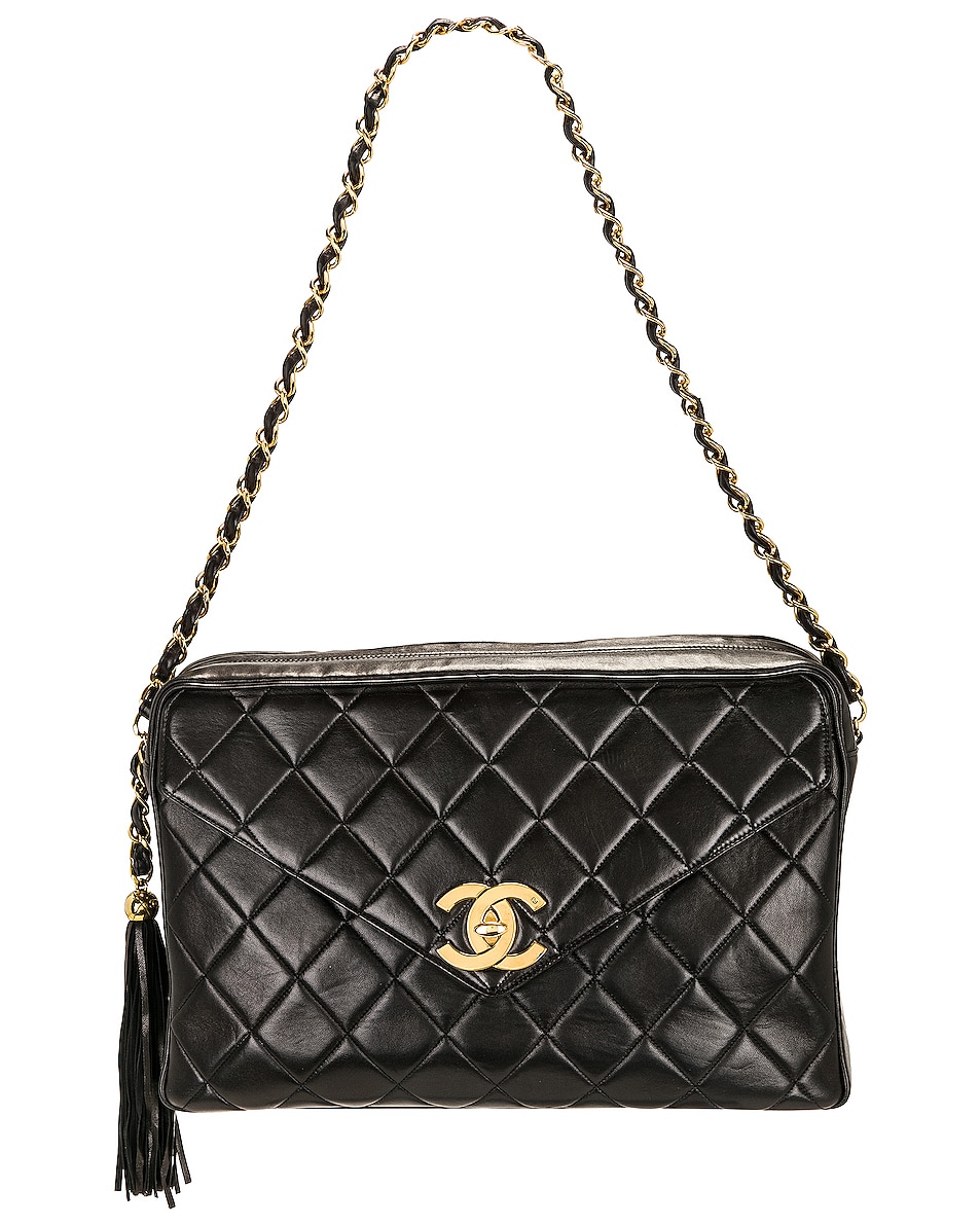 Image 1 of FWRD Renew Chanel Vintage Matelasse Lamb Deca Coco Tassel Chain Shoulder Bag in Black