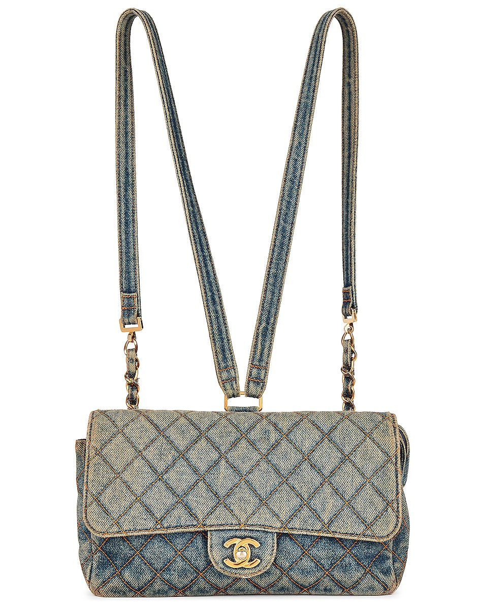 Image 1 of FWRD Renew Chanel Vintage Denim Flap Backpack in Blue