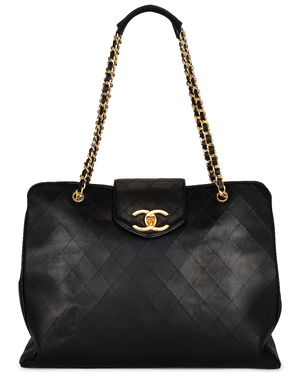 Image 1 of FWRD Renew Chanel Super Model Leather Chain Shoulder Bag in Black