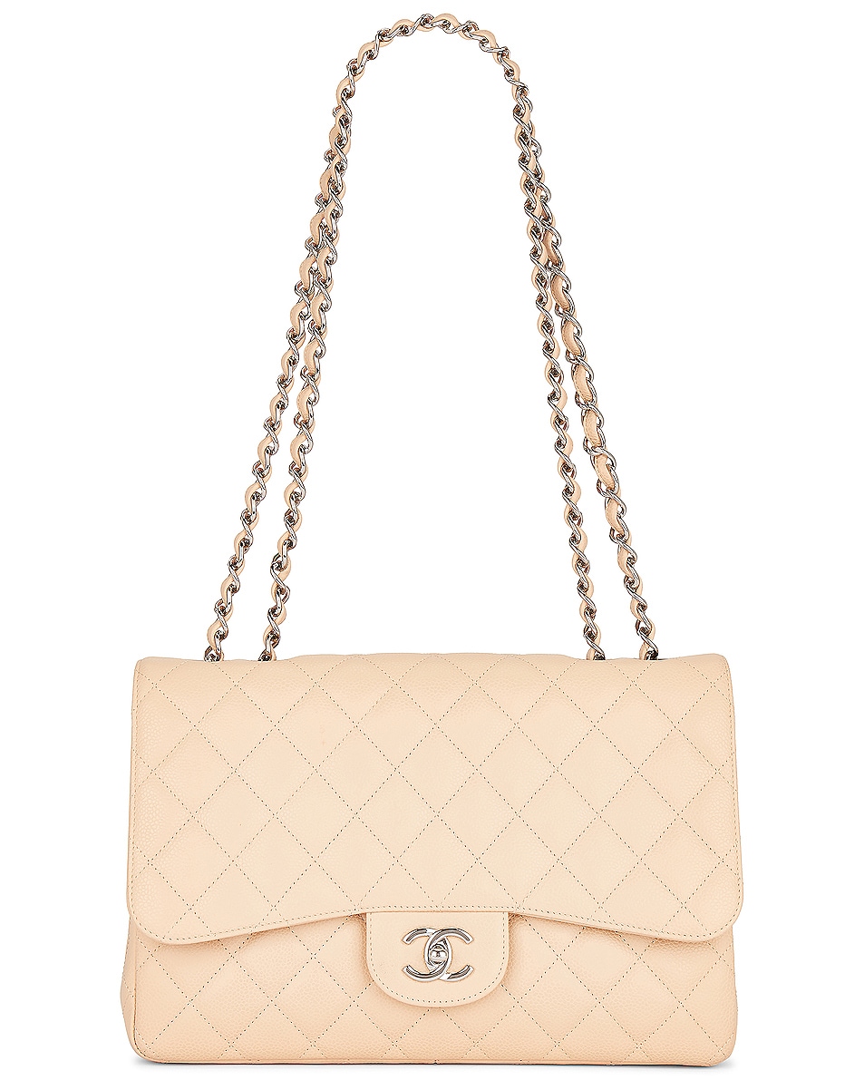 Image 1 of FWRD Renew Chanel Large Quilted Caviar Classic Single Flap Shoulder Bag in Beige
