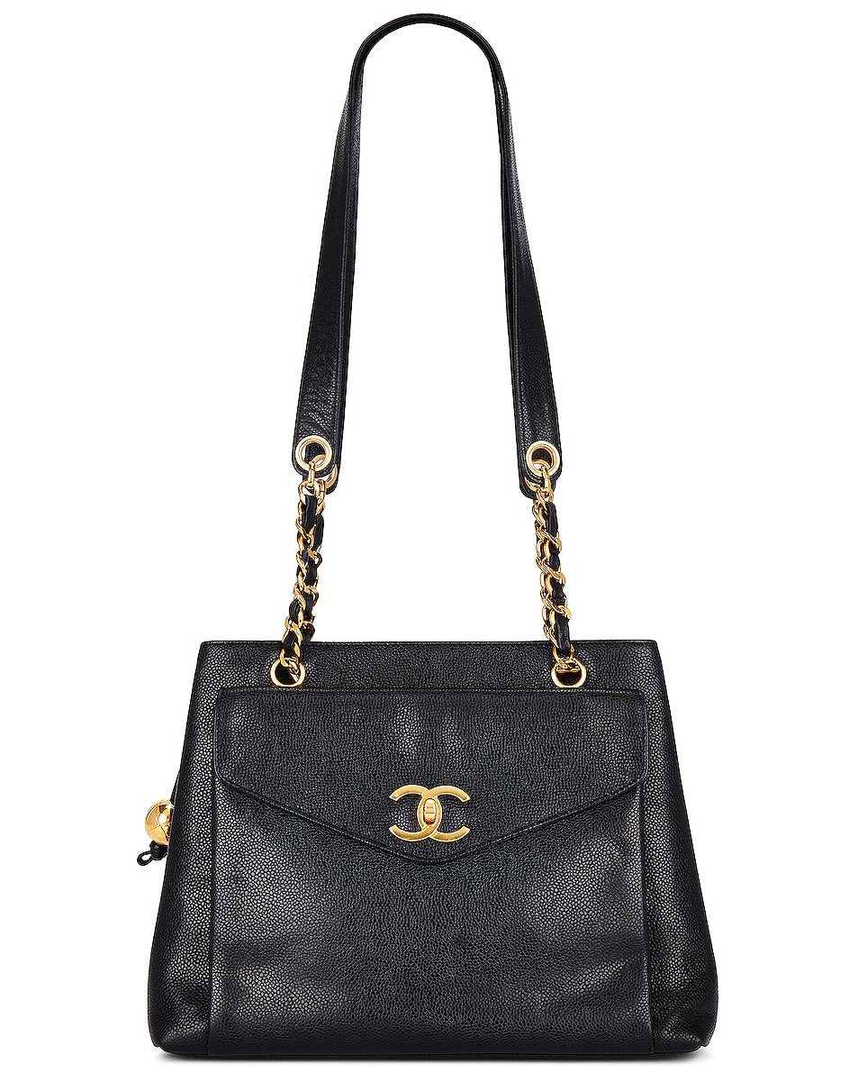 Image 1 of FWRD Renew Chanel Turnlock Caviar Chain Shoulder Bag in Black