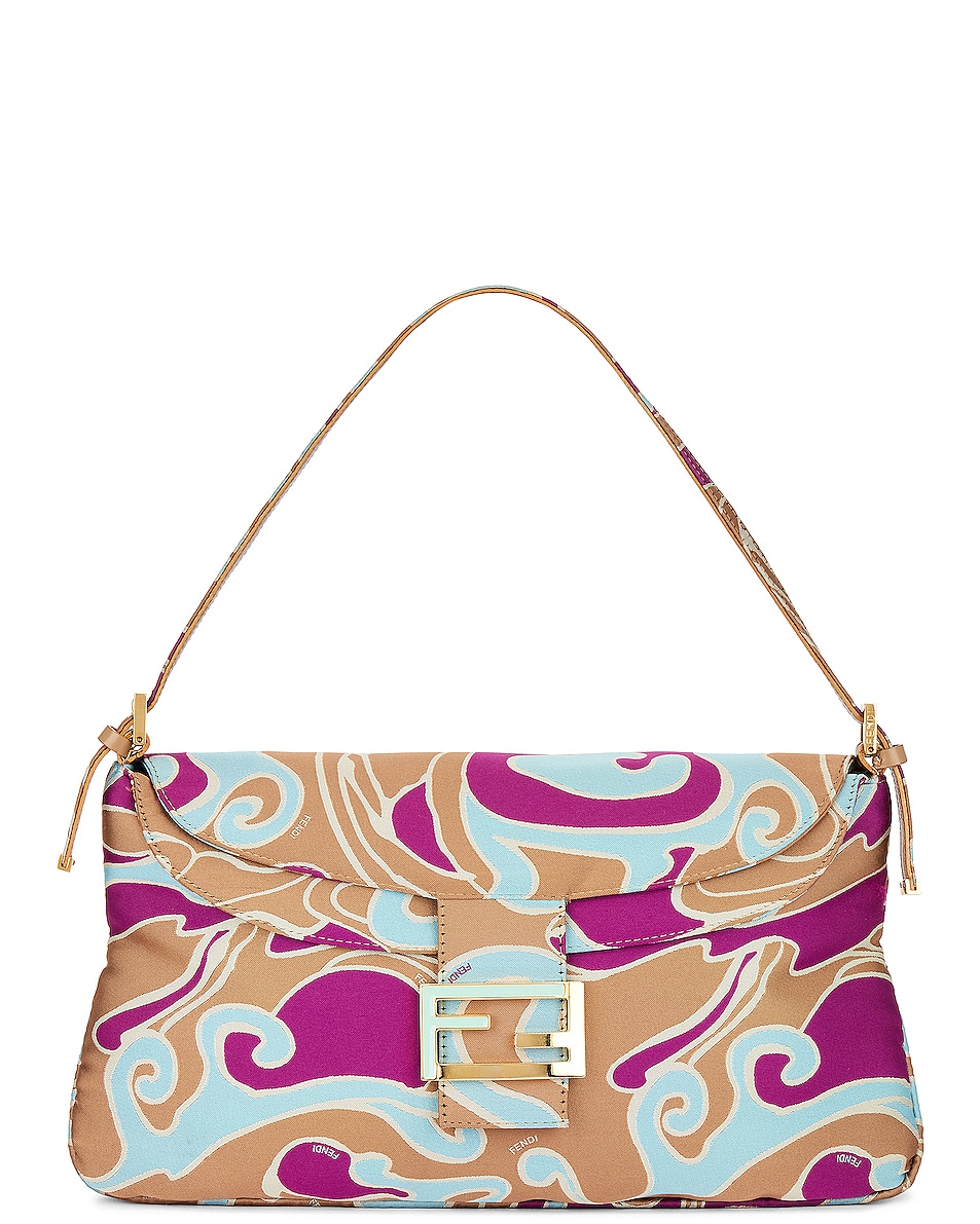 Image 1 of FWRD Renew Fendi Satin Psychedelic Print Baguette Shoulder Bag in Multicolor
